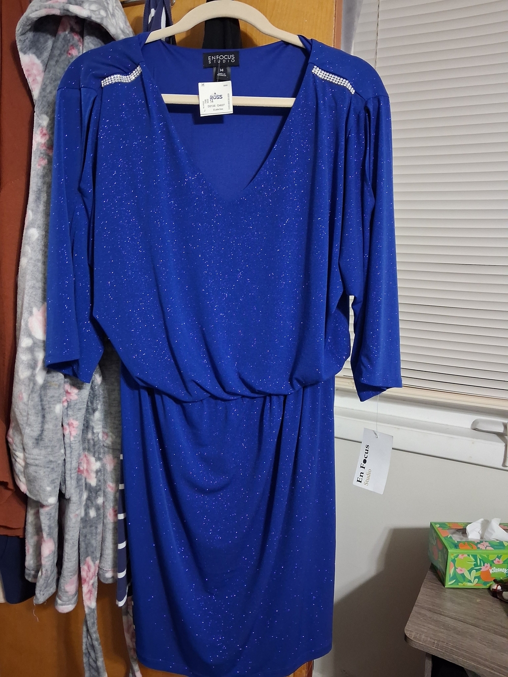 Enfocus Studio Cobalt Blue Glitter V-Neck Midi Dress